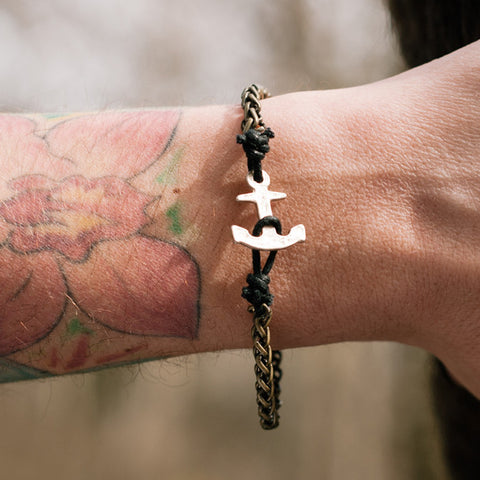 Silver Anchor Chain & Cord Bracelet Talisman