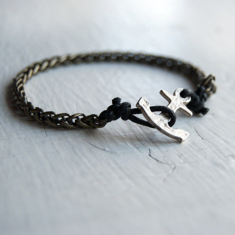 Silver Anchor Chain & Cord Bracelet Talisman