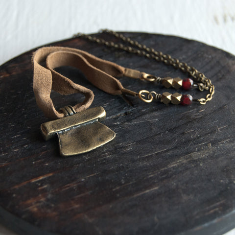Pit and Pendulum Brass Leather Beaded Men's Necklace