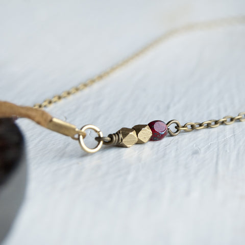 Pit and Pendulum Brass Leather Beaded Men's Necklace