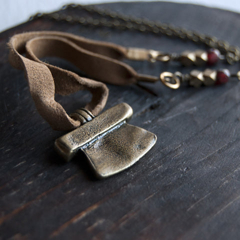 Pit and Pendulum Brass Leather Beaded Men's Necklace