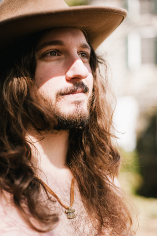 Pit and Pendulum Brass Leather Beaded Men's Necklace