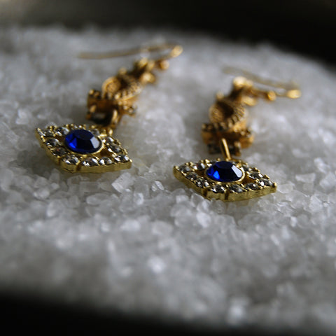 14k Earwires - Rhinestone Studded Drop Earrings with All Seeing Eye