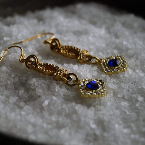 14k Earwires - Rhinestone Studded Drop Earrings with All Seeing Eye