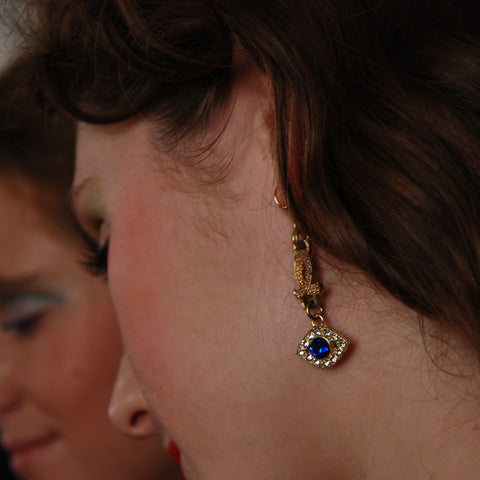 14k Earwires - Rhinestone Studded Drop Earrings with All Seeing Eye