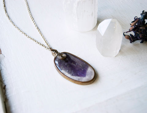 Large Amethyst Wrapped Pendant - Wire Wrapped Geode Slice - Amethyst Crystal Pendant by RedHeart13
