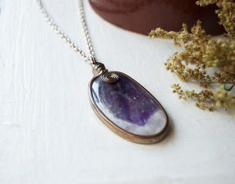 Large Amethyst Wrapped Pendant - Wire Wrapped Geode Slice - Amethyst Crystal Pendant by RedHeart13