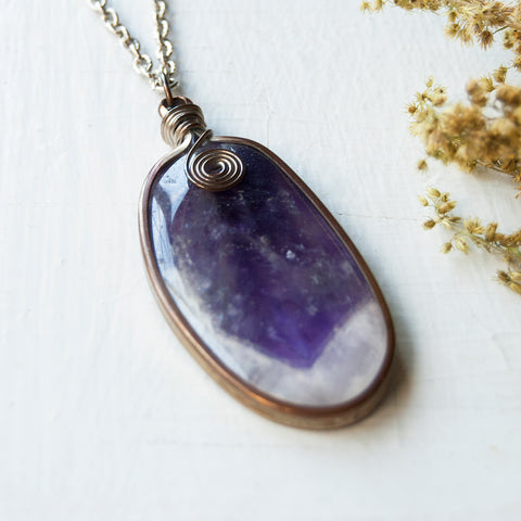 Large Amethyst Wrapped Pendant - Wire Wrapped Geode Slice - Amethyst Crystal Pendant by RedHeart13