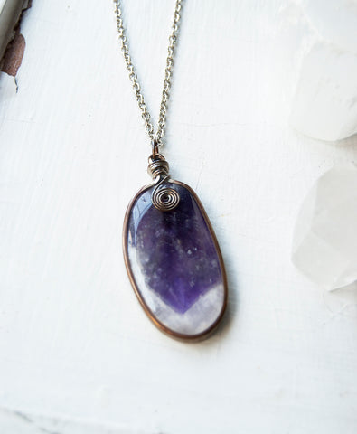 Large Amethyst Wrapped Pendant - Wire Wrapped Geode Slice - Amethyst Crystal Pendant by RedHeart13