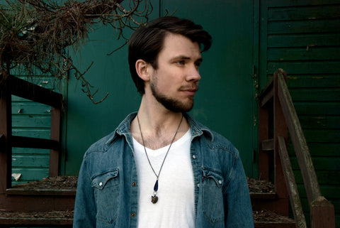 Aries Ram Head Brass Necklace with blue lucite bead