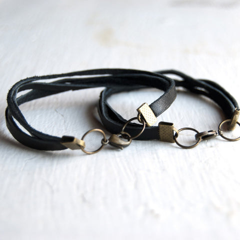 Mens wrapped leather strand bracelet with clasp