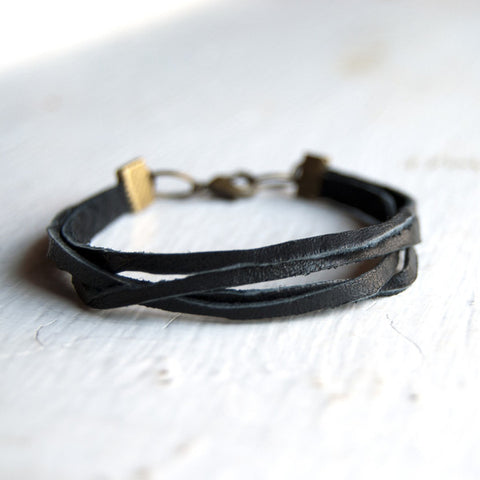 Mens wrapped leather strand bracelet
