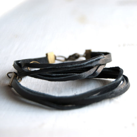 Mens wrapped leather strand bracelet with clasp