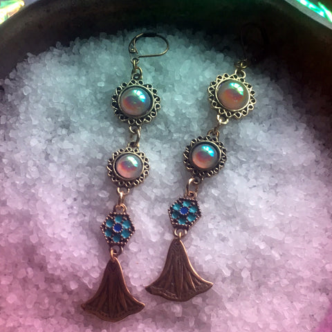 Brass Tulip Art Deco Earrings