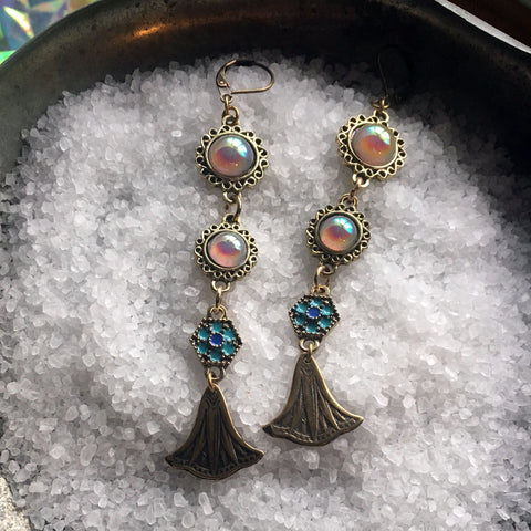 Brass Tulip Art Deco Earrings