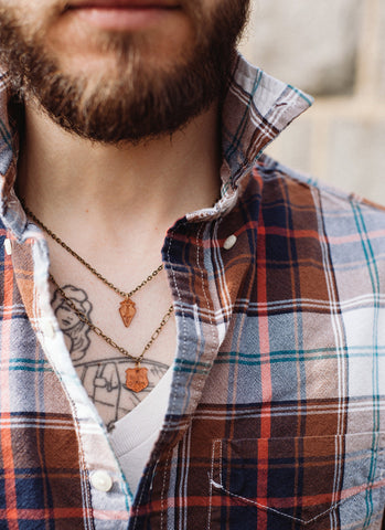 Royal Shield and Dagger Copper Double Unisex Mens Necklace