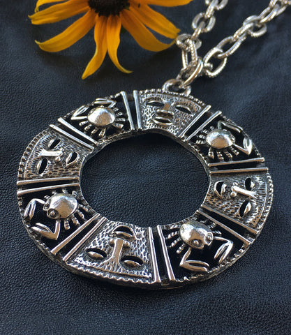Cancer Zodiac Silver Medallion Necklace
