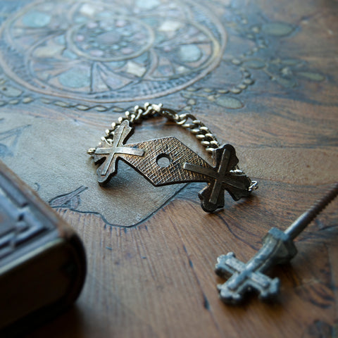 Victorian Screw Plate with decorate gothic cross made into a unique bracelet