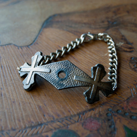 Victorian Screw Plate with decorate gothic cross made into a unique bracelet
