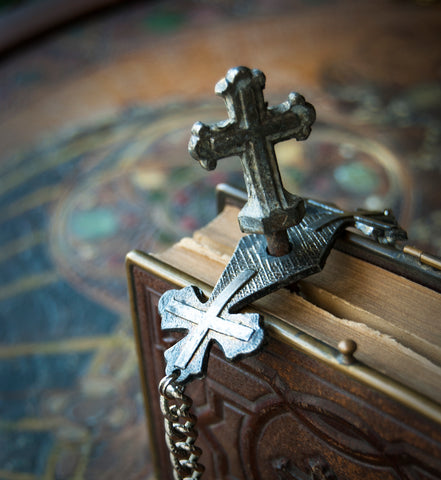 Victorian Screw Plate with decorate gothic cross made into a unique bracelet