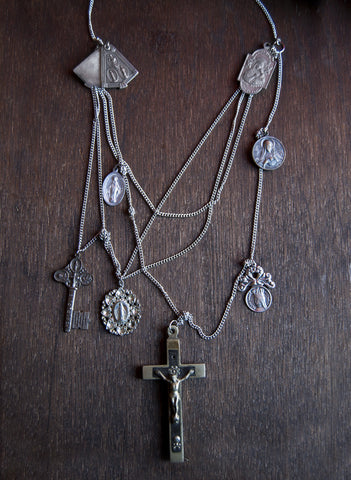 Catholic gothic layered women's necklace - multi chain Catholic medals