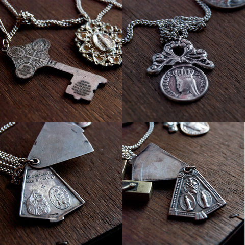 Catholic gothic layered women's necklace - multi chain Catholic medals