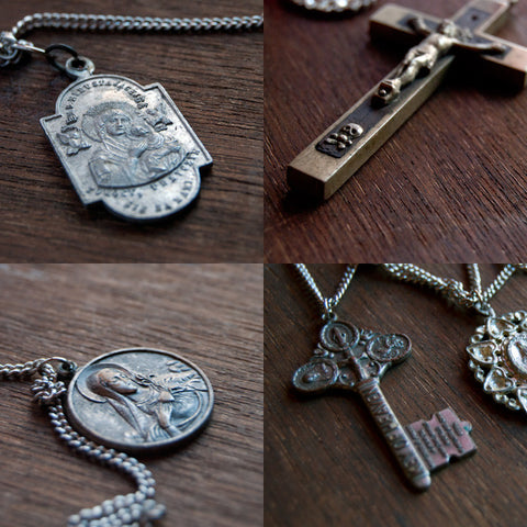 Catholic gothic layered women's necklace - multi chain Catholic medals