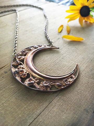 Art Nouveau Copper Crescent Moon
