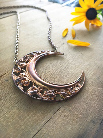 Art Nouveau Copper Crescent Moon
