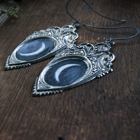 Crescent Moon Goddess Painted Shield Earrings