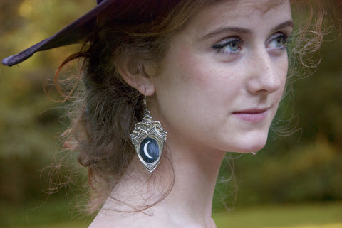 Crescent Moon Goddess Painted Shield Earrings