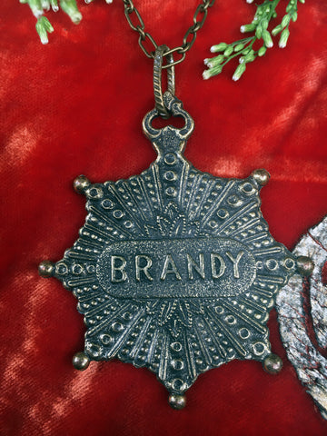 Decanter Scotch Brandy Sacred Heart Double Brass Necklace