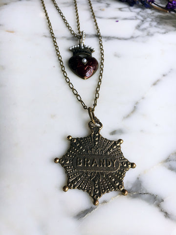 Decanter Scotch Brandy Sacred Heart Double Brass Necklace