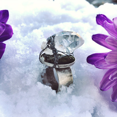 Energy Garden - Clear Quartz Adjustable Ring with Wire Wrapping