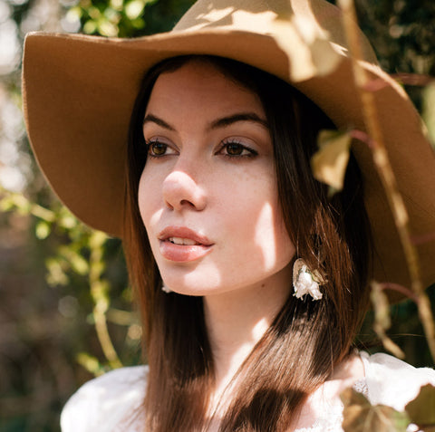 White Flower Earrings made of paper, lace and brass leverbacks