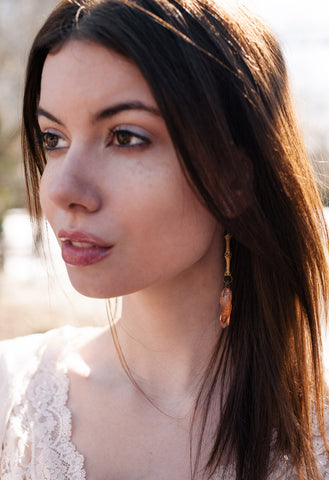 Sun Aura Tangerine Coated Quartz Vintage Earrings