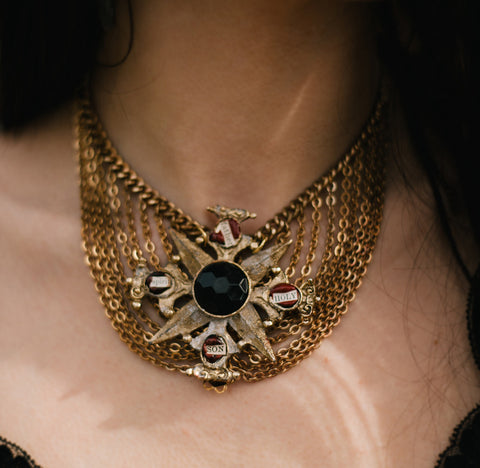 Maltese Cross Reliquary Necklace - Mutli Chain Layered Necklace