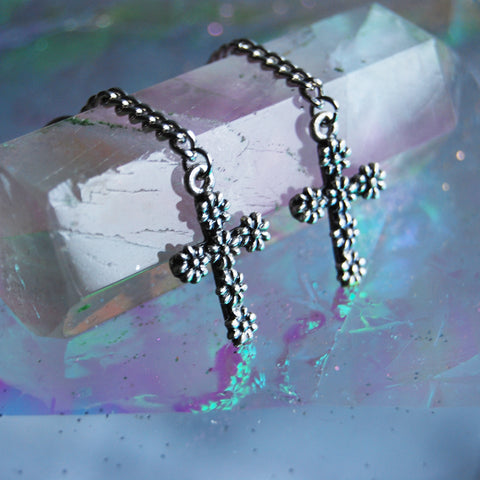 Floral Cross Earrings