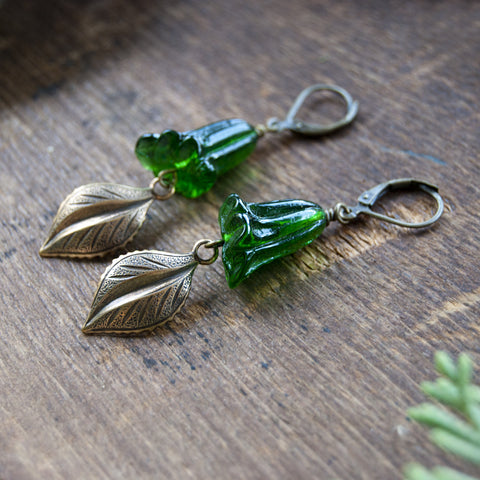 Woodland Emerald Green Glass Earrings