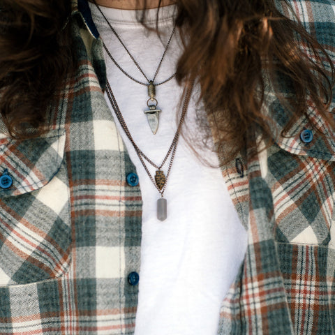The Hunter Arrowhead Smokey Gray Glass Unisex Necklace