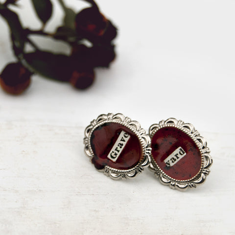 Graveyard Red Wax Oval Silver Post The Shining Earrings