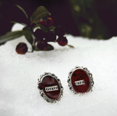 Graveyard Red Wax Oval Silver Post The Shining Earrings