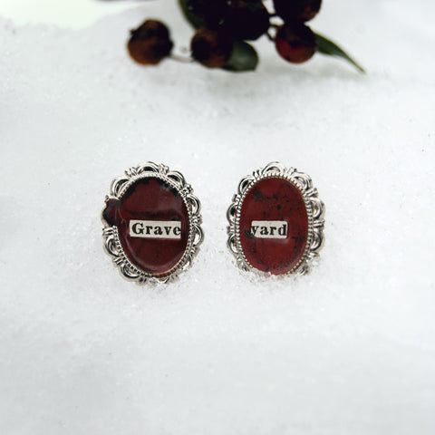 Graveyard Red Wax Oval Silver Post The Shining Earrings