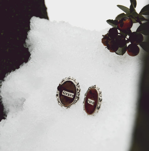 Graveyard Red Wax Oval Silver Post The Shining Earrings