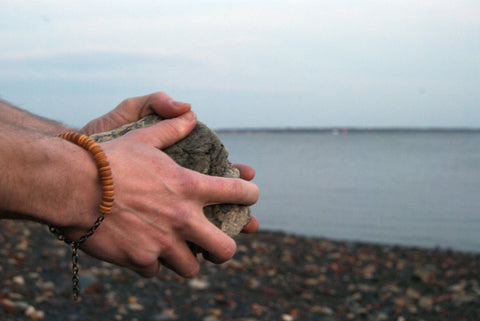 Tribal Mens Wooden Beaded Bracelet - Yellow Wooden Beads with Chunky Silver Chain