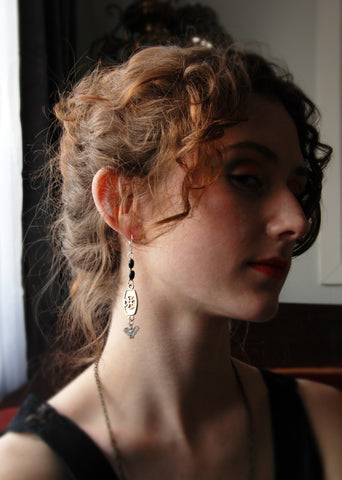 Black Bat Maltese Cross Earrings