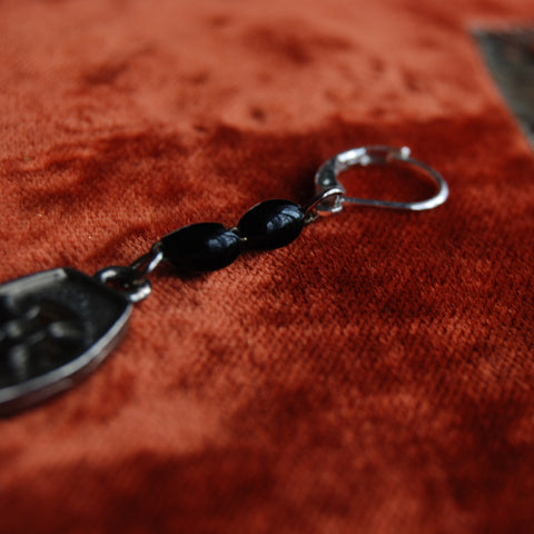 Black Bat Maltese Cross Earrings