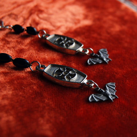 Black Bat Maltese Cross Earrings