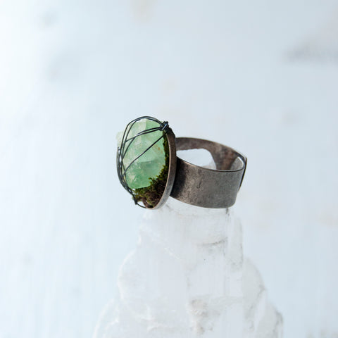 Green Fluorite Raw Stone on Adjustable Ring