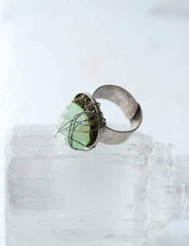 Green Fluorite Raw Stone on Adjustable Ring
